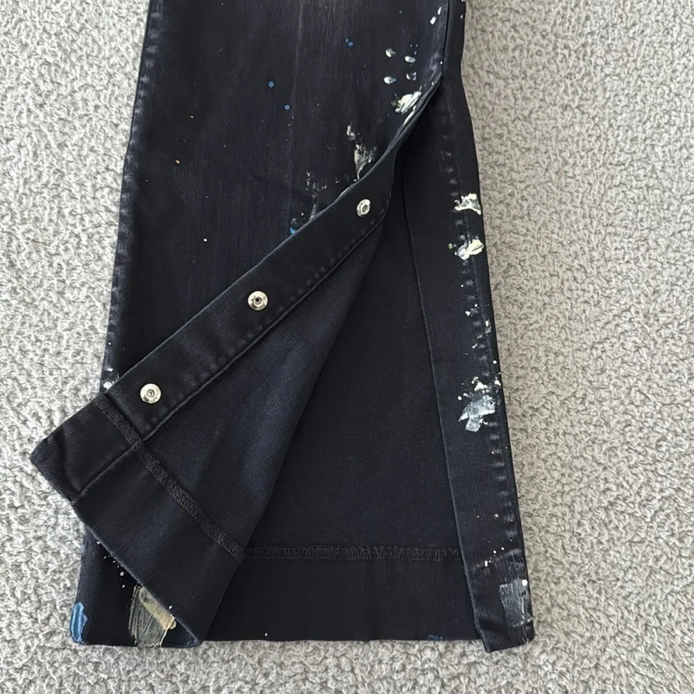 AMIRI Black Flare Wide Leg Jeans with Embellishments Paint size 38
